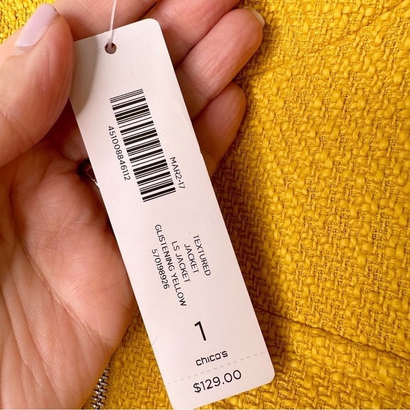 NWT Chicos Textured LS Jacket Glistening Yellow Medium/8 - Picture 10 of 13